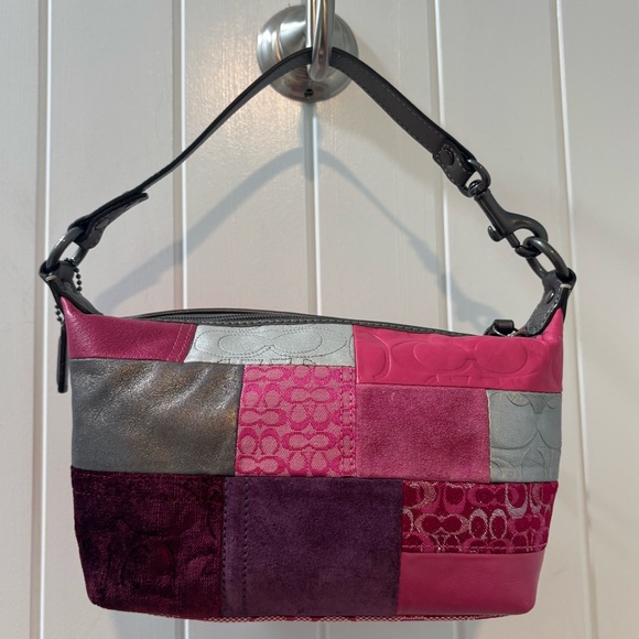 Coach Signature Pink Patchwork Sufflette Leather Mini Bag Y2K - Picture 4 of 7